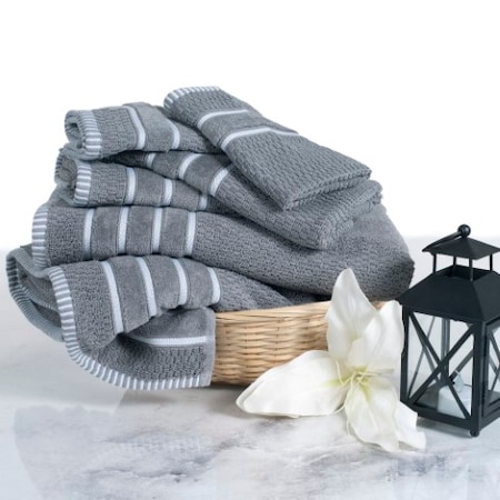 Hastings Home Combed Cotton Rice Weave 6-piece Set with 2 Bath Towels, 2 Hand Towels and 2 Washcloths, Silver Gray 328054KBU